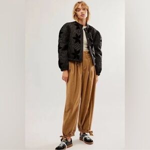 Free People Every Day's A Dream Tapered Barrel Tie Wool High Waisted Tan Pants